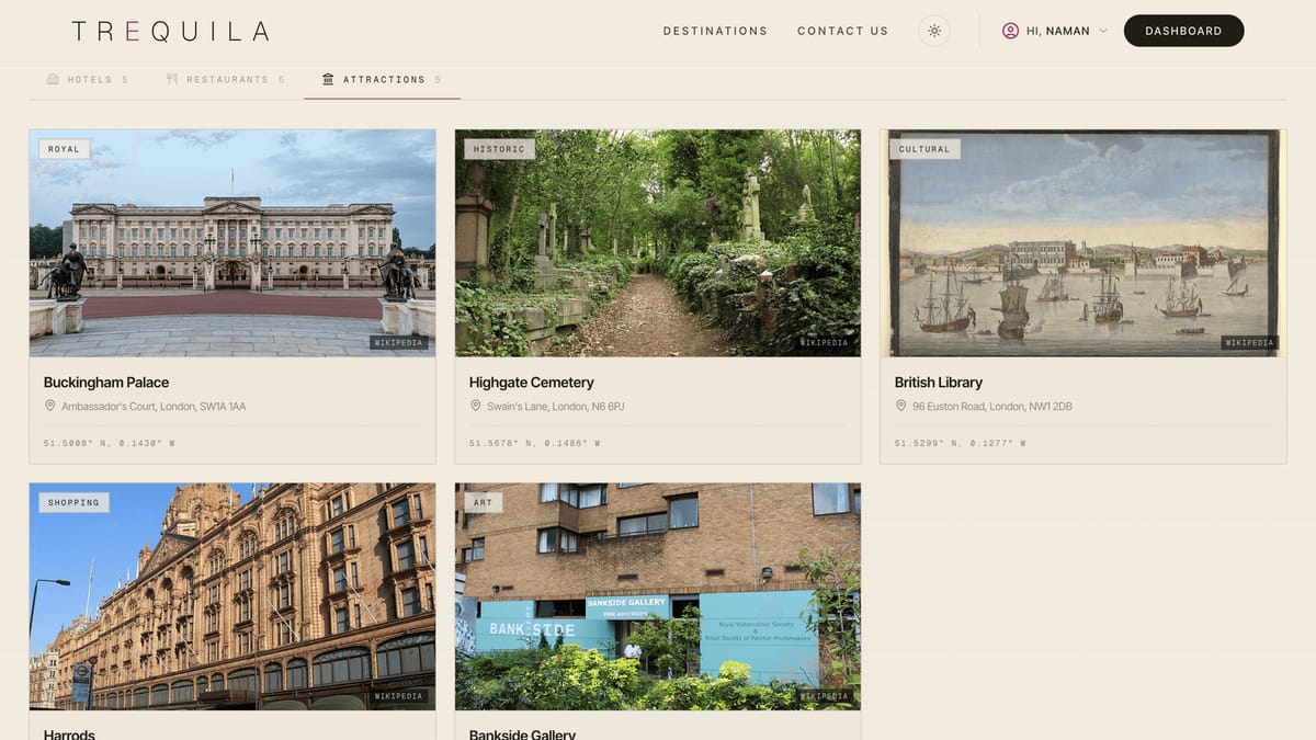 Trequila — AI travel itinerary generator — light theme